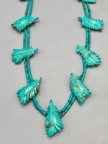 Carved Turquoise & Turquoise Heishi Necklace