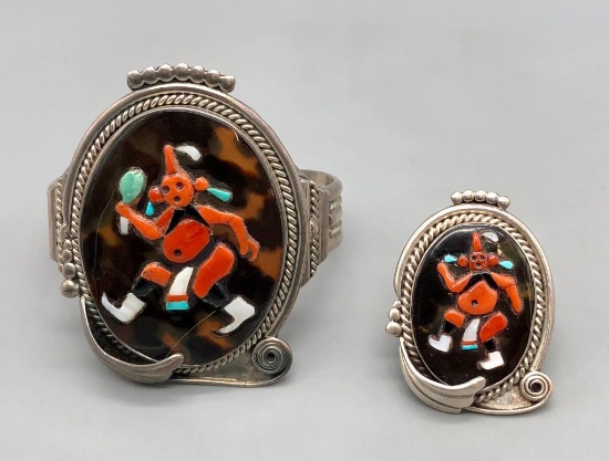 Mudhead Zuni Inlay Ring & Bracelet - Pinto