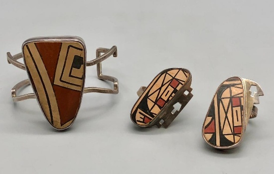 Unique Pottery Shards Bracelet & Two Rings