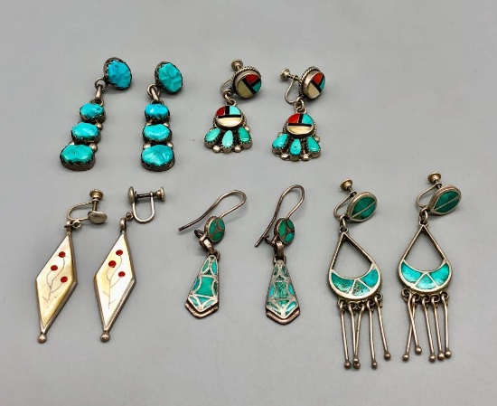 Five Pair Vintage Zuni Earrings