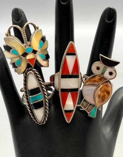 Four Vintage Inlay Rings