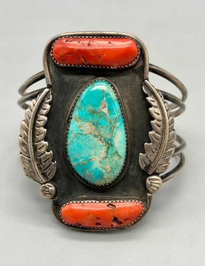 Vintage Turquoise & Coral Bracelet