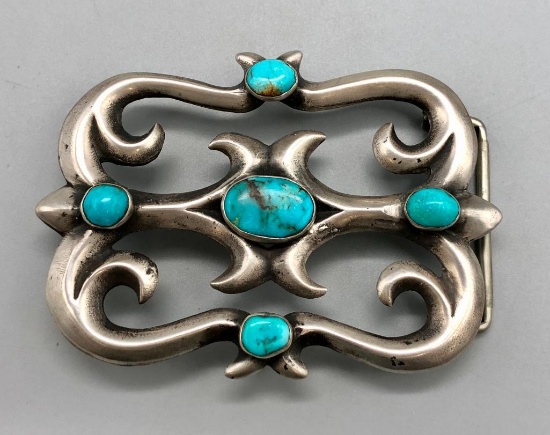 Vintage Sandcast & Turquoise Belt Buckle