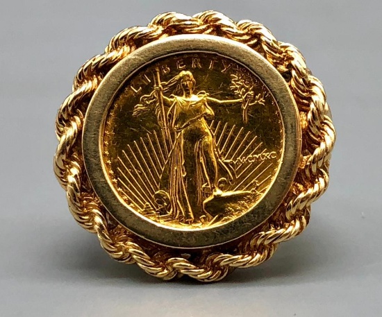 $5.00 Solid Gold Liberty Coin Ring