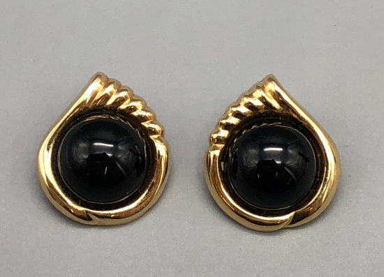 14K Yellow Gold & Onyx Earrings