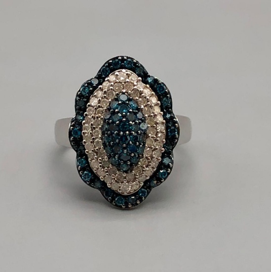 10K White Gold & White and Blue Diamond Ring