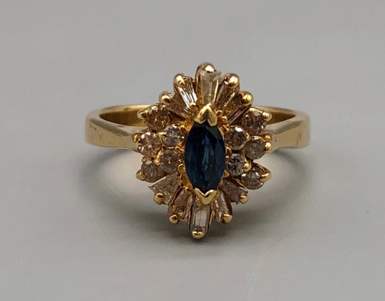 14K Yellow Gold Diamond & Sapphire Ring