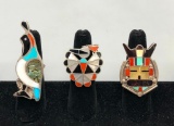 Three Vintage Inlay Rings