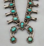 Vintage Turquoise & Sterling Silver Squash Blossom Necklace