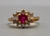 14K Yellow Gold, Diamond, & Ruby Ring