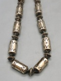 Tube & Fluted Sterling Silver Stamped Bead Necklace