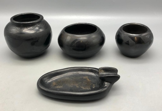 Four Santa Clara Blackware Pots