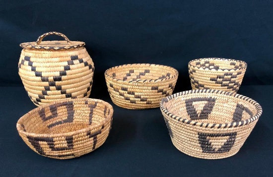 Group of Five Tohono O'odham Baskets