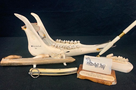 Group of Bone and Ivory Folk Art, Etc.