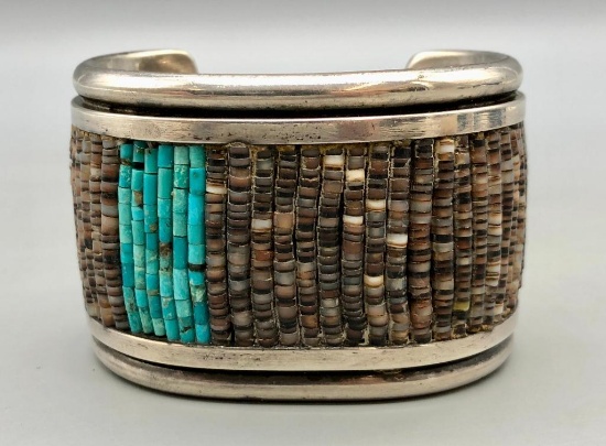 Sterling Silver Bracelet with Heishi Inlay