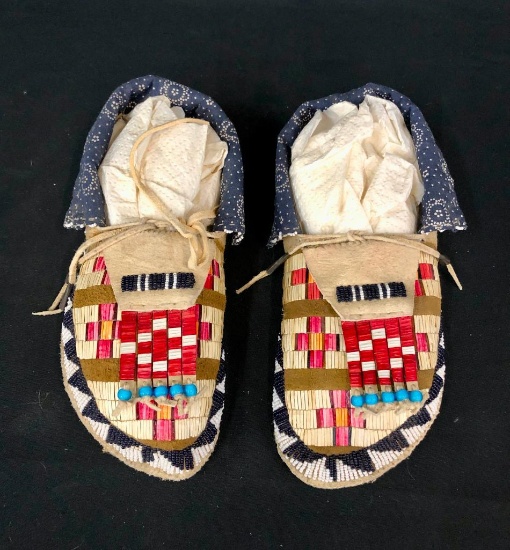 Vintage Quilled & Beaded Sioux Moccasins