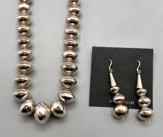 Sterling Silver Bead Necklace & Earring Set
