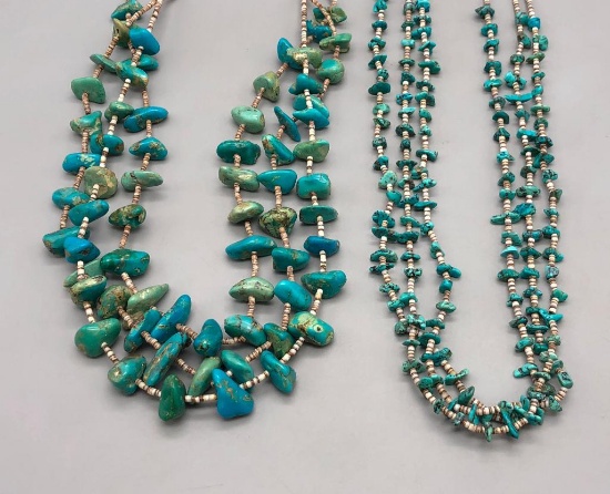 Two Vintage Turquoise and Fine Heishi Necklaces
