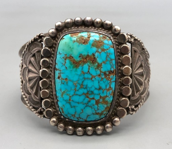 Great Vintage Sterling Silver Bracelet with Webbed Turquoise