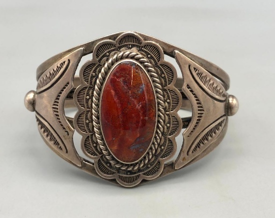 1940s Era Petrified Wood and Sterling Silver Bracelet