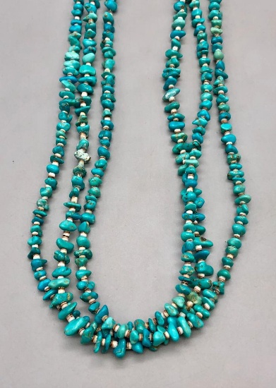 Vintage Three Strand Turquoise and Heishi Necklace
