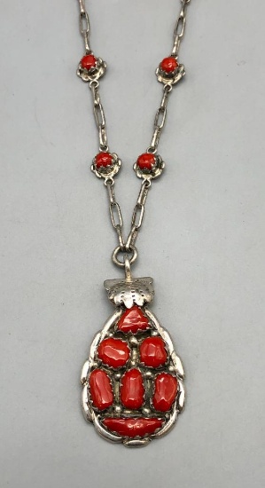 Coral and Sterling Silver Necklace by Alvina Quam