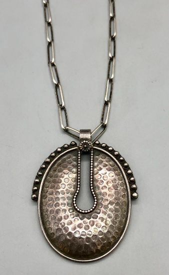 Hammered Sterling Silver Pendant With Handmade Chain