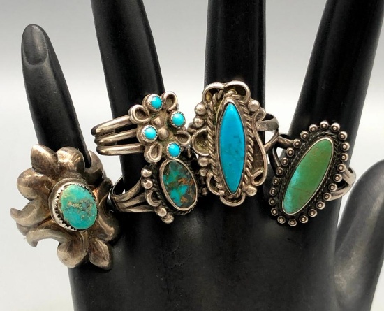 Group of Five Vintage Turquoise Rings