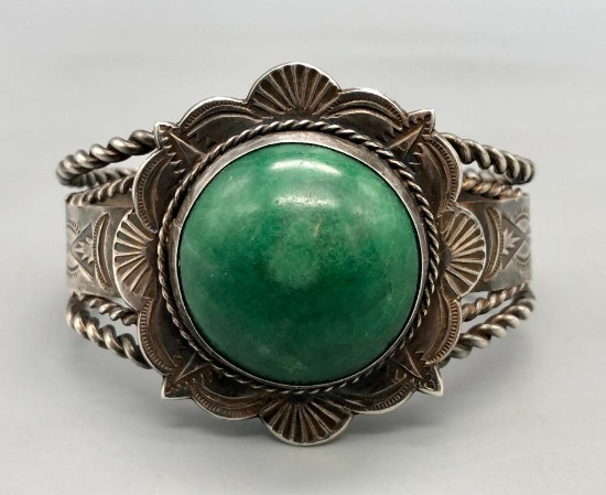 Vintage Green Stone Fred Harvey Era Bracelet