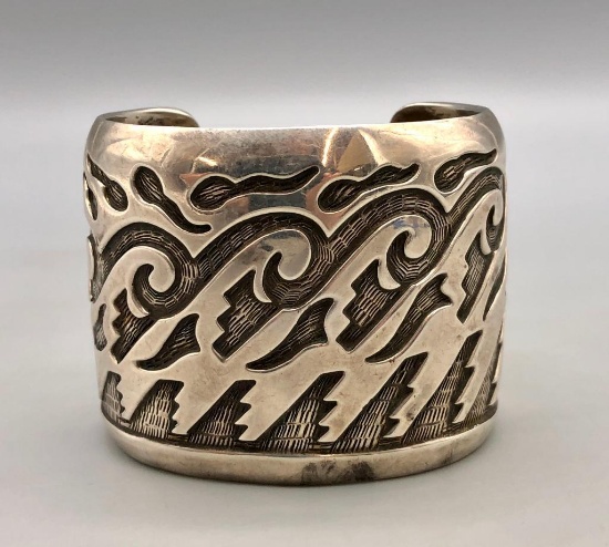 Vintage Hopi Style Sterling Silver Overlay Bracelet