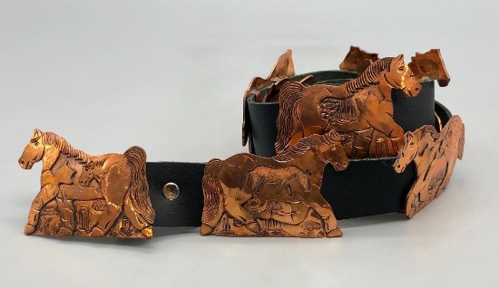 Horse Themed Copper Concho Belt by Becenti