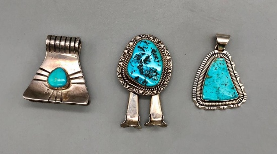 Three Turquoise and Sterling Silver Pendants