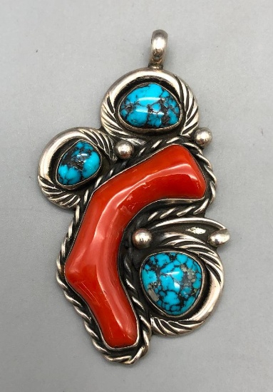 Vintage Turquoise and Branch Coral Pendant