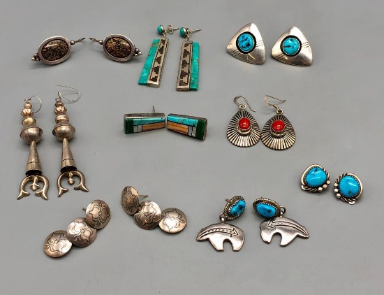 Nine Pairs Of Vintage Earrings