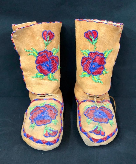 High Top Flat Head Beaded Moccasins