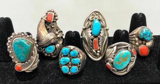 6 Nice Turquoise Rings