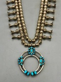 Double Sided Turquoise & Coral Squash Blossom Necklace
