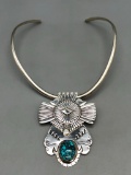 Webbed Turquoise and Sterling Silver Choker Necklace