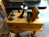 Box Lot - Antique Telephone and Wooden Bronze Stands