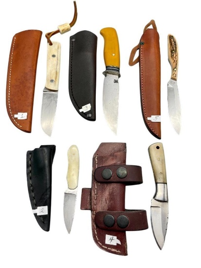 Group Of Five Custom Knives With Sheaths