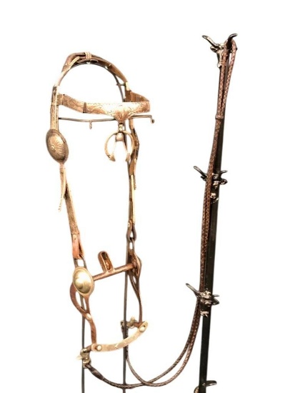 Navajo Silver Bridle With Crockett Style Bit And A Stand