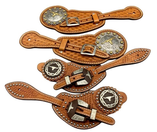 Two Pair Nice Steer Head Themed Spur Straps