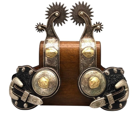 Extra Fancy Dual Rowel Buffalo Themed Parade Spurs