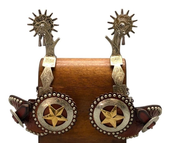 Nice Pair Of Amozoc Spurs With John Clark Spotted Straps
