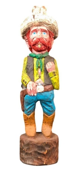 Small Gallagher Wooden Redheaded Cowboy Carving - Statue