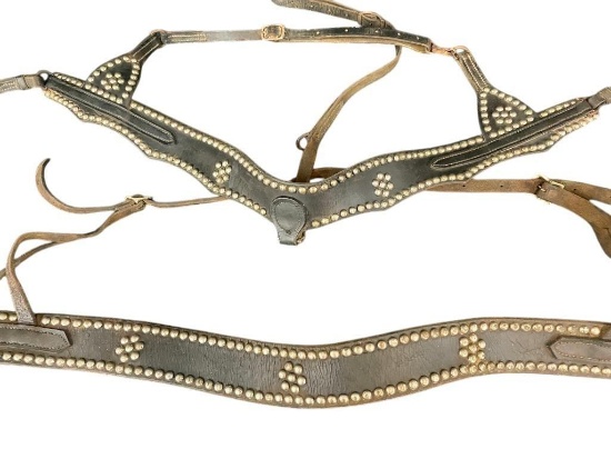 Two Vintage Black Studded Breast Collars