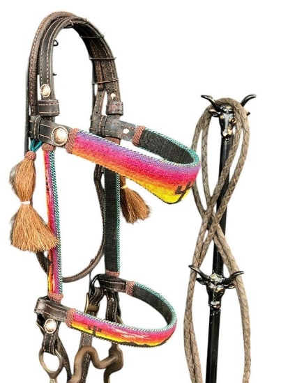 Hitched Horsehair And Leather Bridle By Wyoming Prisoner, Joseph Murphy