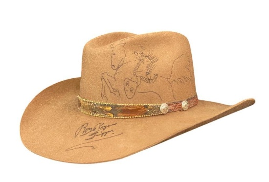 Custom Felt Hat Signed By Roy Rogers With Art Work By Cheryle Thomson