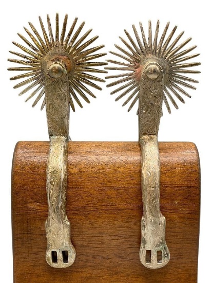 Fancy Pair Chilean Style Spurs With 34 Point Rowels