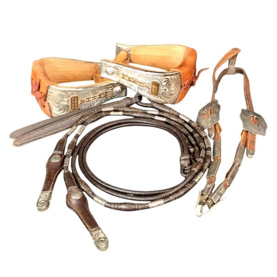 Fancy Headstall, Romal Reins And Trophy Stirrups